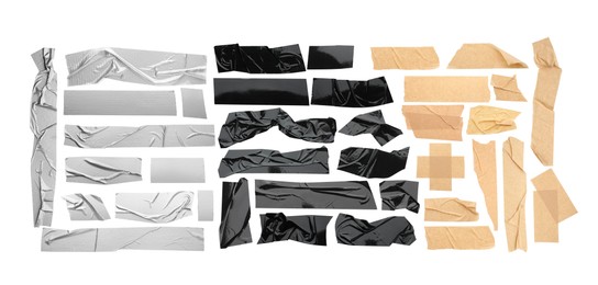 Image of Pieces of different adhesive tapes isolated on white, set