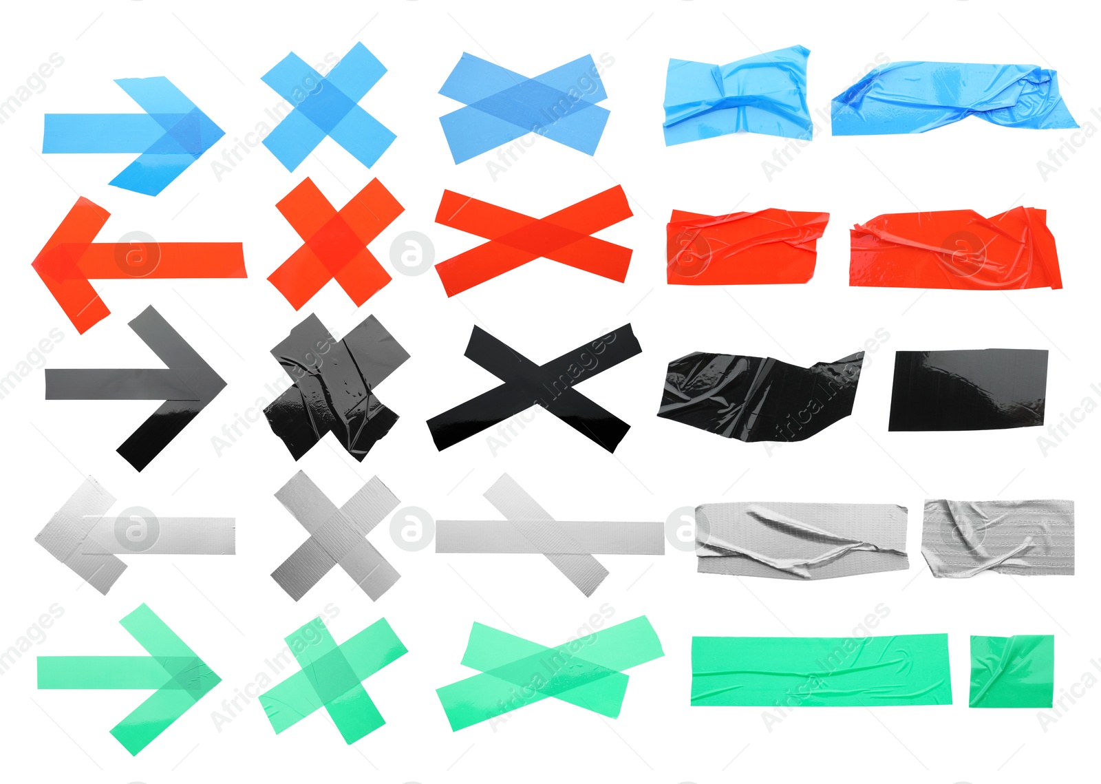 Pieces of different adhesive tapes isolated on white, set Image of Pieces of different adhesive tapes isolated on white, set