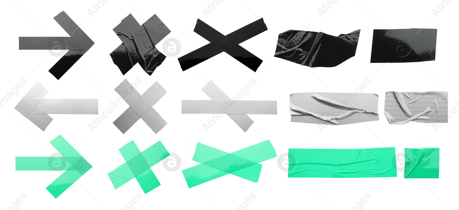 Pieces of different adhesive tapes isolated on white, set Image of Pieces of different adhesive tapes isolated on white, set