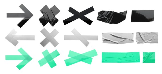 Image of Pieces of different adhesive tapes isolated on white, set