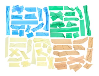 Image of Pieces of different adhesive tapes isolated on white, set