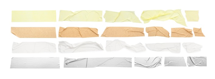 Image of Pieces of different adhesive tapes isolated on white, set