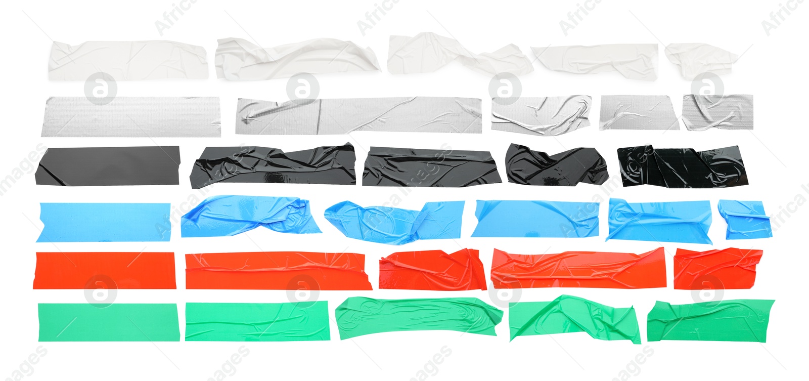 Pieces of different adhesive tapes isolated on white, set Image of Pieces of different adhesive tapes isolated on white, set