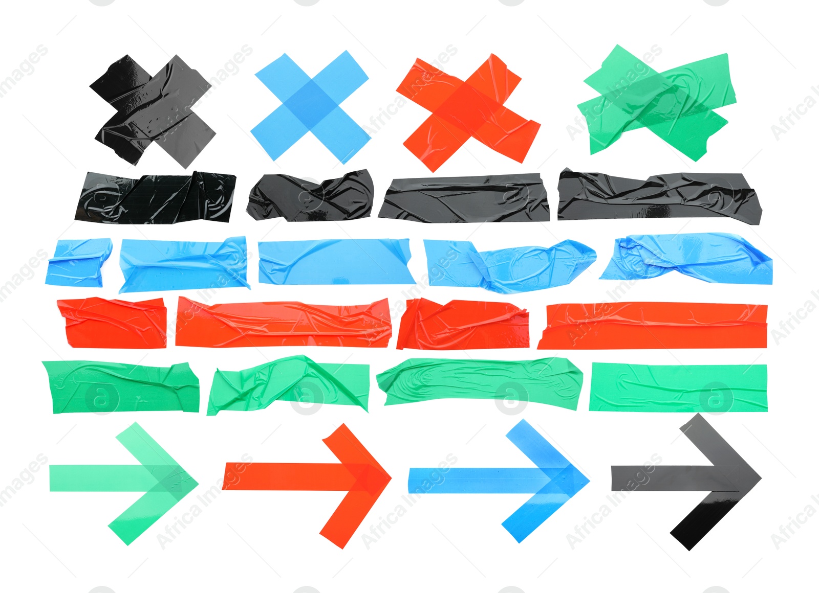 Pieces of different adhesive tapes isolated on white, set Image of Pieces of different adhesive tapes isolated on white, set