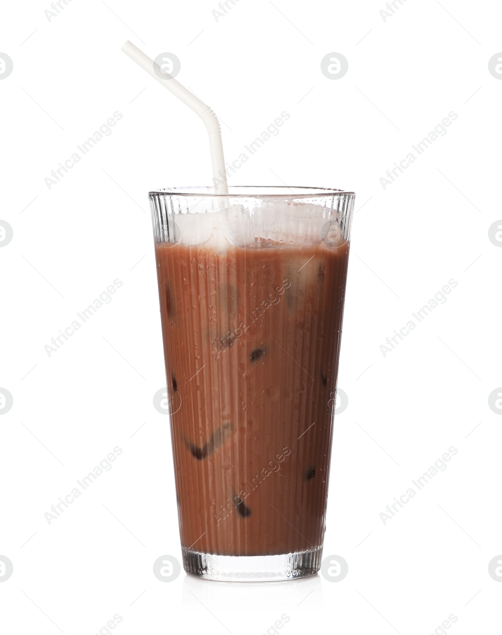 Tasty chocolate milk in glass isolated on white Photo of Tasty chocolate milk in glass isolated on white