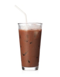 Photo of Tasty chocolate milk in glass isolated on white