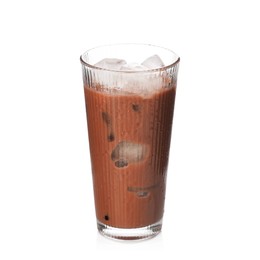 Photo of Tasty chocolate milk in glass isolated on white