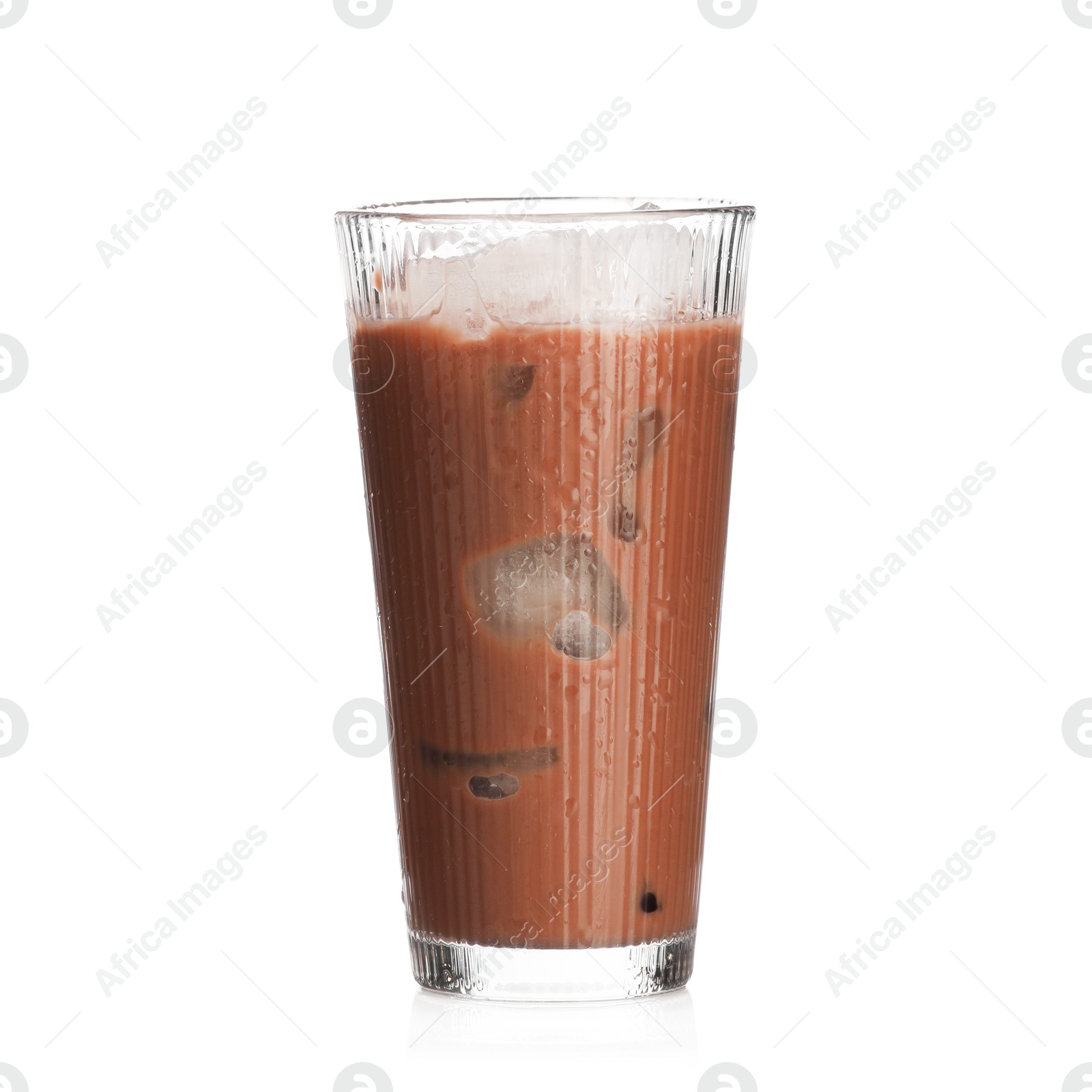 Tasty chocolate milk in glass isolated on white Photo of Tasty chocolate milk in glass isolated on white
