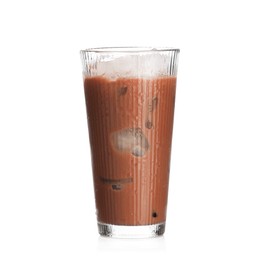 Photo of Tasty chocolate milk in glass isolated on white