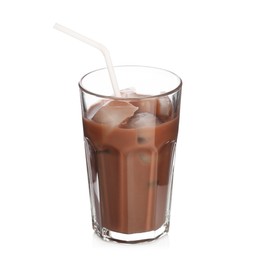 Photo of Tasty chocolate milk in glass isolated on white