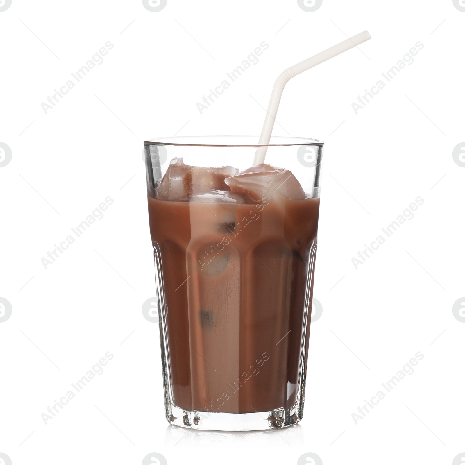 Tasty chocolate milk in glass isolated on white Photo of Tasty chocolate milk in glass isolated on white