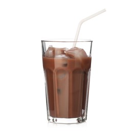Photo of Tasty chocolate milk in glass isolated on white
