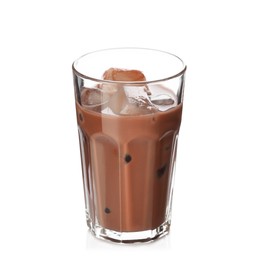 Photo of Tasty chocolate milk in glass isolated on white