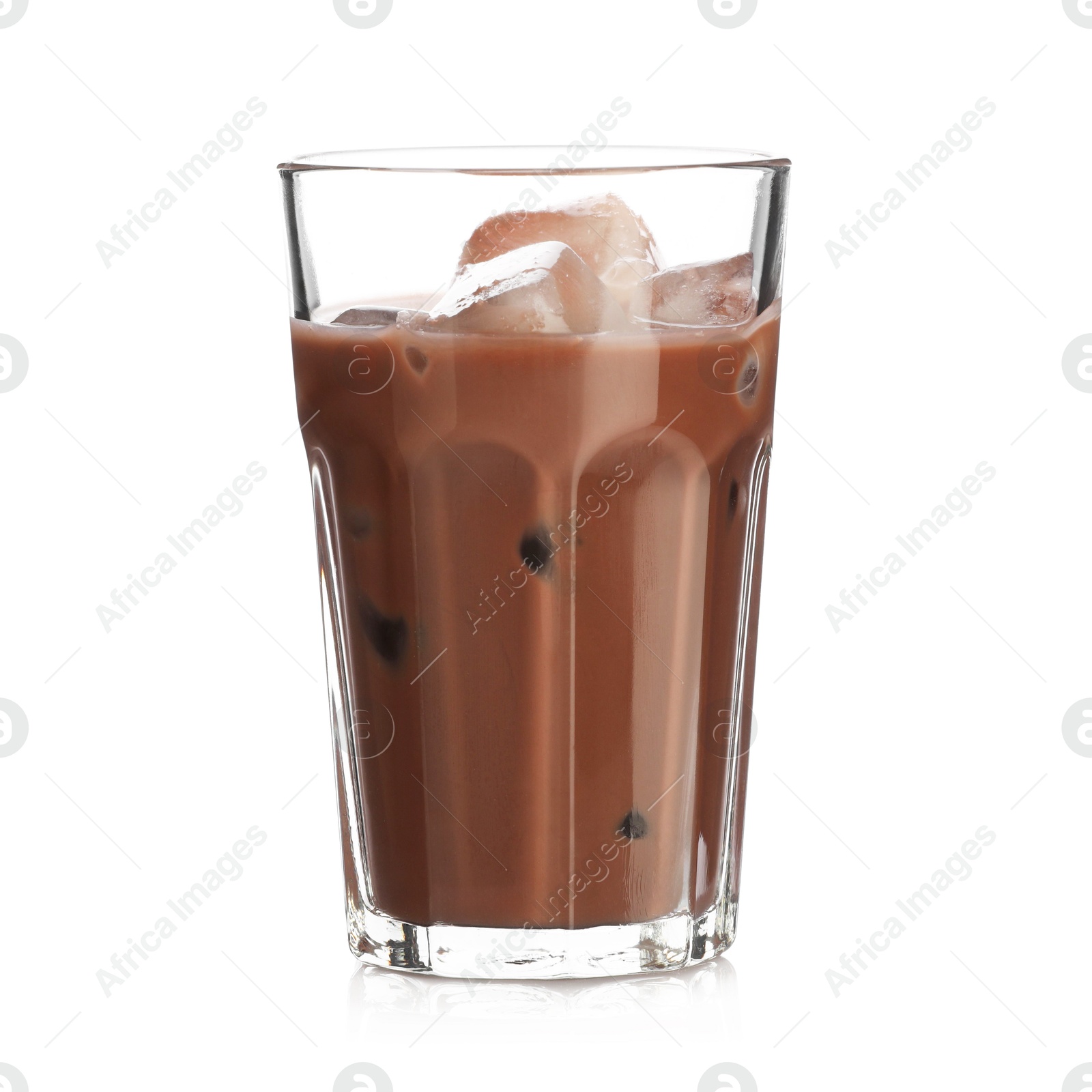 Tasty chocolate milk in glass isolated on white Photo of Tasty chocolate milk in glass isolated on white