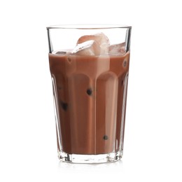 Photo of Tasty chocolate milk in glass isolated on white