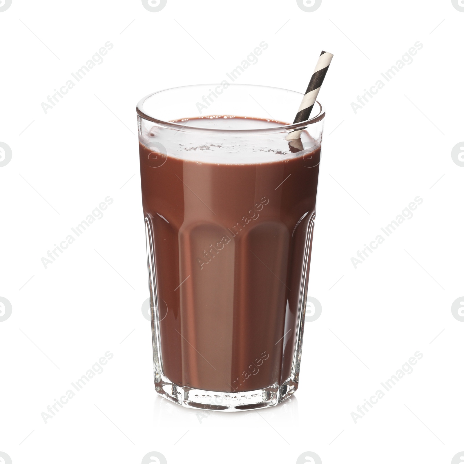 Tasty chocolate milk in glass isolated on white Photo of Tasty chocolate milk in glass isolated on white