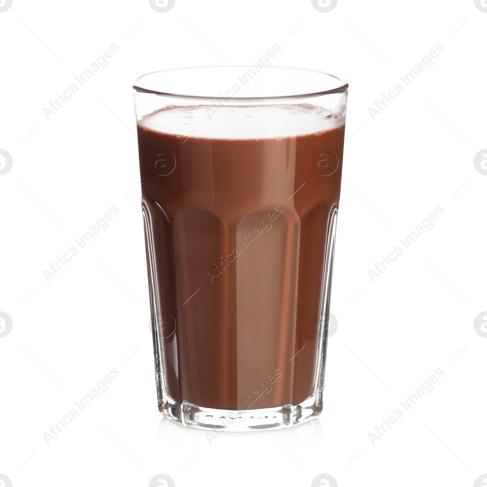 Tasty chocolate milk in glass isolated on white Photo of Tasty chocolate milk in glass isolated on white