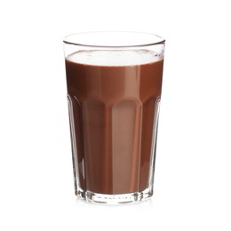 Photo of Tasty chocolate milk in glass isolated on white