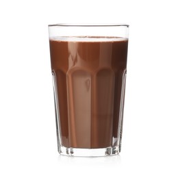 Photo of Tasty chocolate milk in glass isolated on white