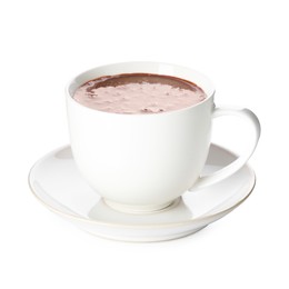 Photo of Tasty chocolate milk in cup isolated on white