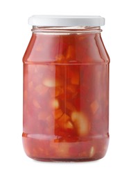 Chopped pickled vegetables in jar isolated on white