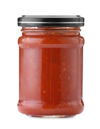 Photo of Tasty lecho in jar isolated on white