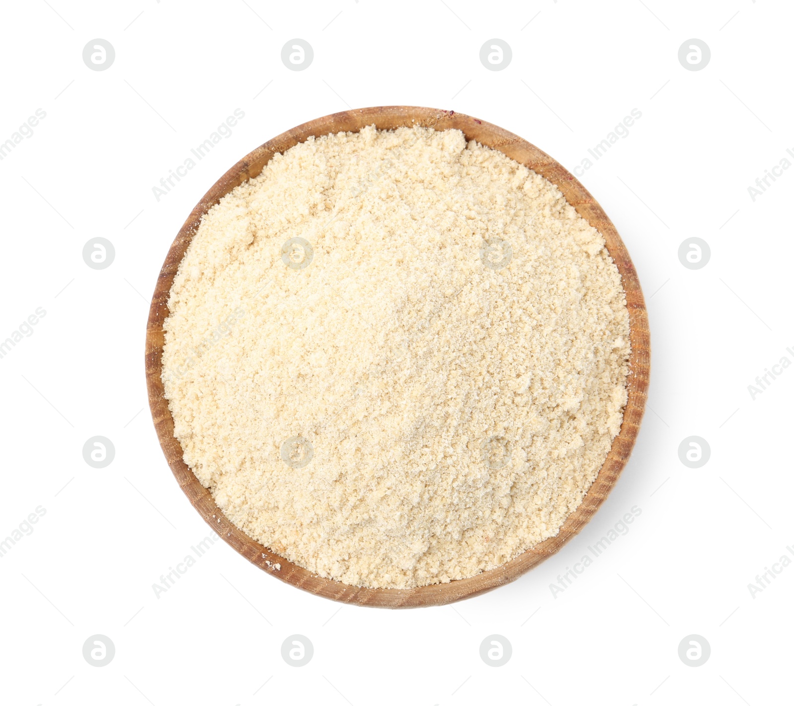 Superfood product. Sesame seeds powder in bowl isolated on white, top view Photo of Superfood product. Sesame seeds powder in bowl isolated on white, top view