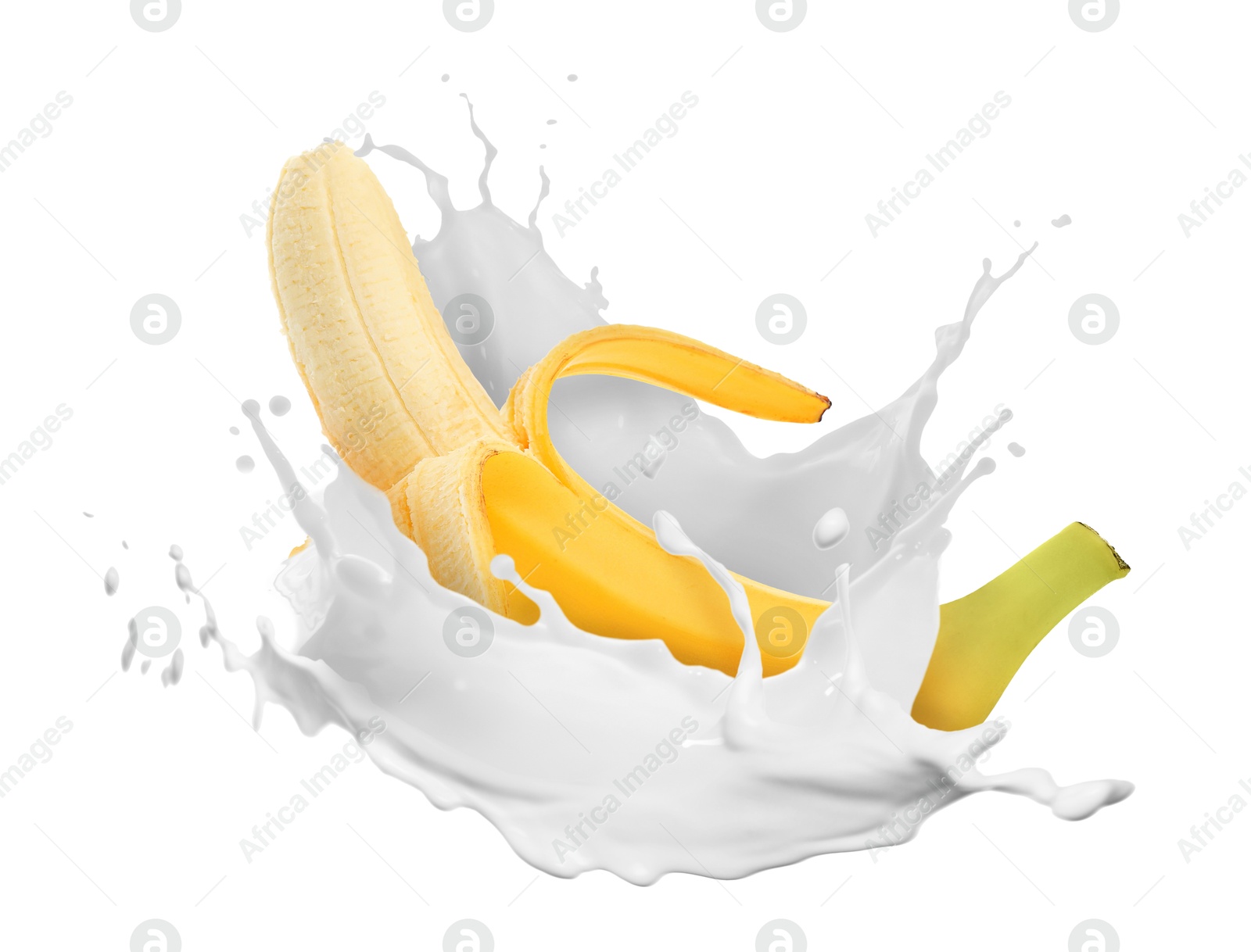 Splash of milk with banana in air on white background Image of Splash of milk with banana in air on white background