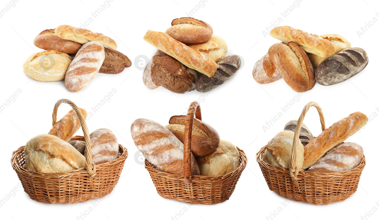 Different types of bread isolated on white, set Image of Different types of bread isolated on white, set