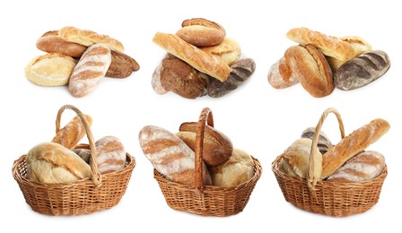 Image of Different types of bread isolated on white, set