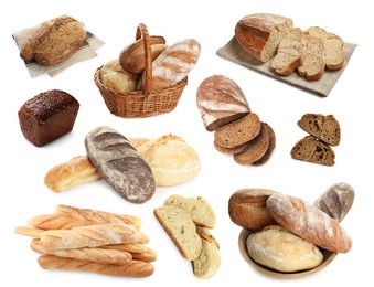 Image of Different types of bread isolated on white, set