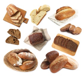 Image of Different types of bread isolated on white, set