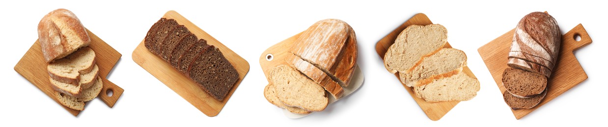 Image of Different types of bread isolated on white, set. Top view