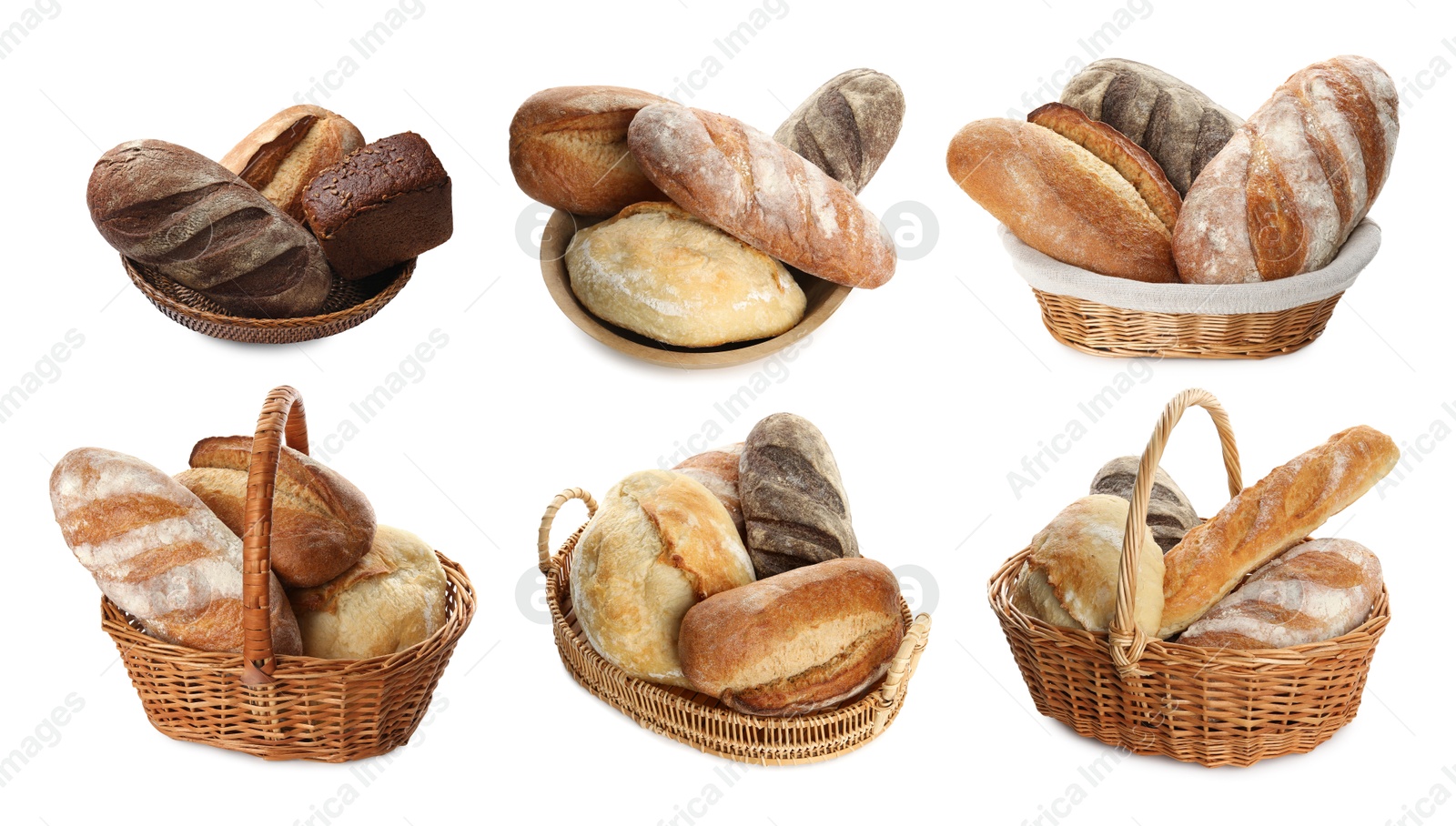 Different types of bread isolated on white, set Image of Different types of bread isolated on white, set