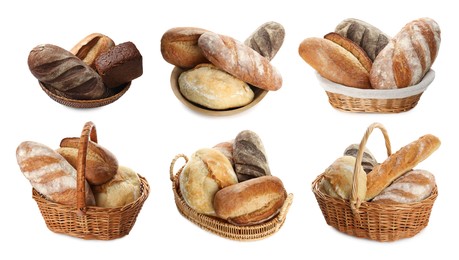 Image of Different types of bread isolated on white, set