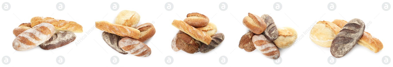 Different types of bread isolated on white, set Image of Different types of bread isolated on white, set