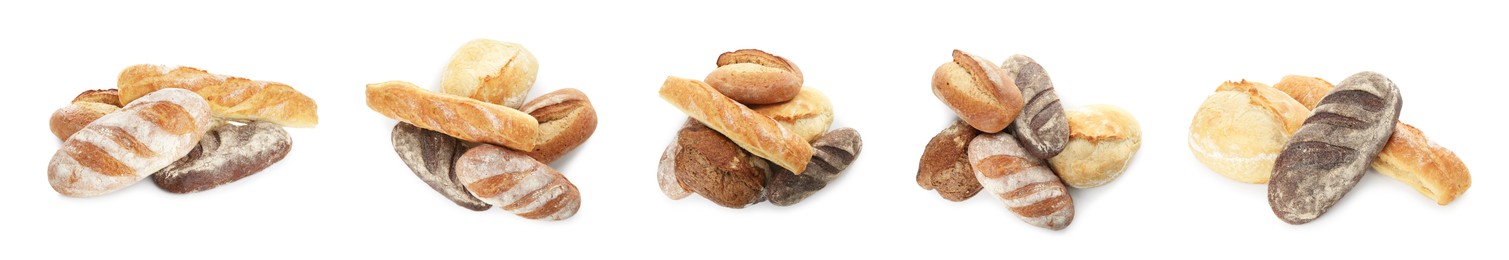 Image of Different types of bread isolated on white, set