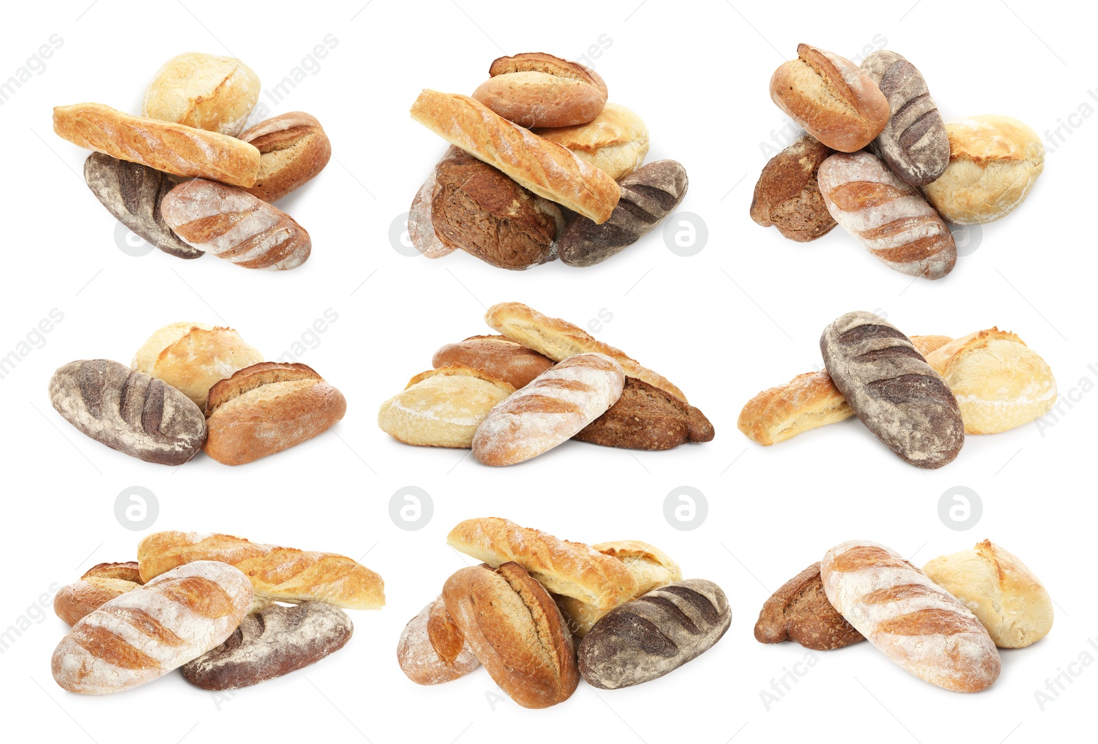 Different types of bread isolated on white, set Image of Different types of bread isolated on white, set