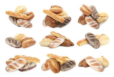 Image of Different types of bread isolated on white, set