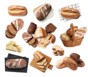 Image of Different types of bread isolated on white, set