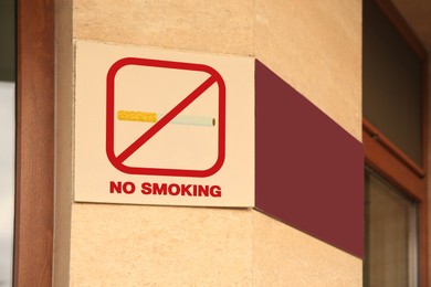 Image of No Smoking sign on building wall outdoors