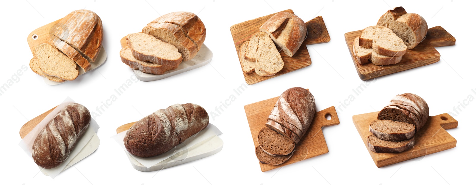 Different types of bread isolated on white, set Image of Different types of bread isolated on white, set