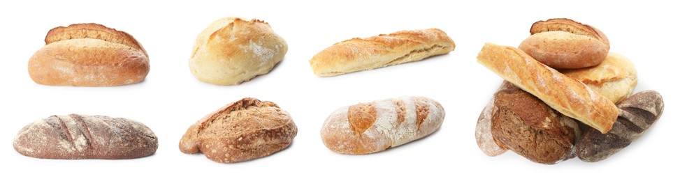 Image of Different types of bread isolated on white, set