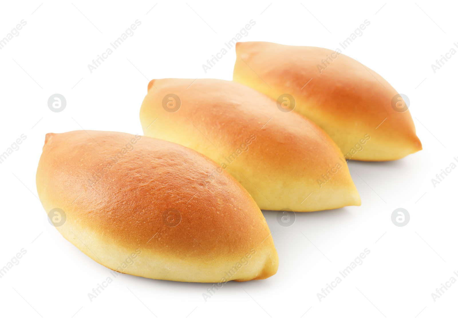 Many tasty baked patties isolated on white Photo of Many tasty baked patties isolated on white