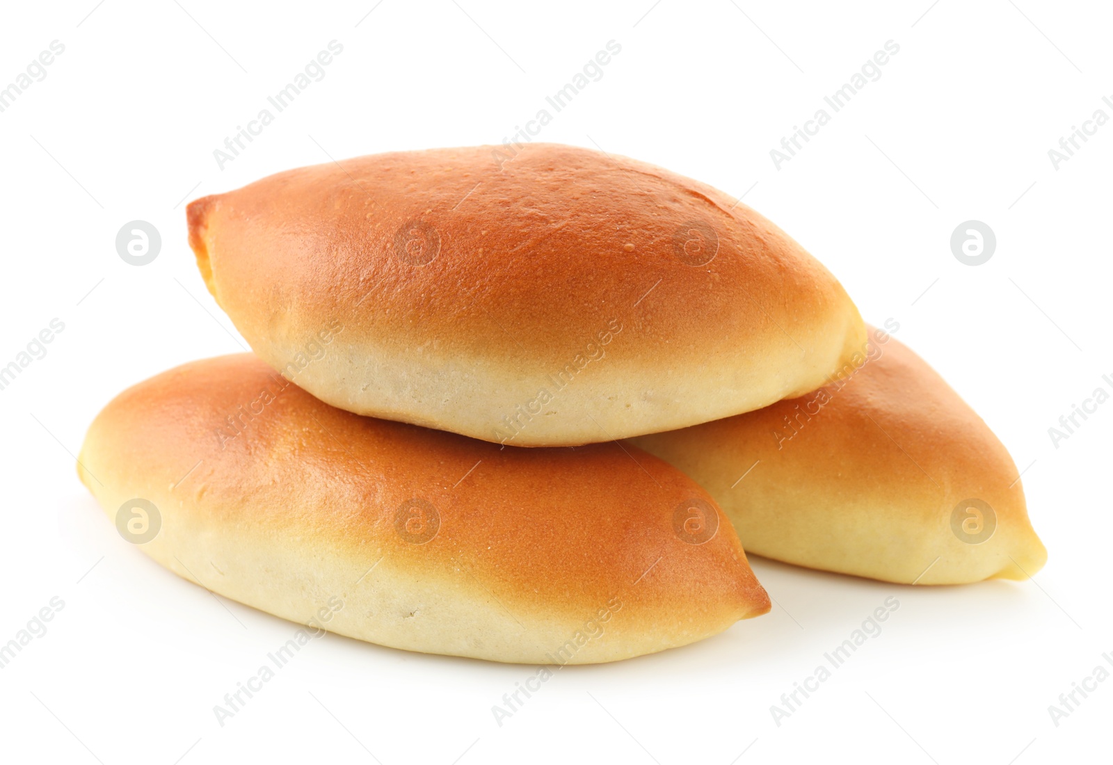 Many tasty baked patties isolated on white Photo of Many tasty baked patties isolated on white