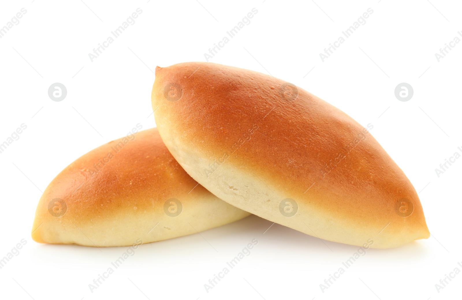 Two tasty baked patties isolated on white Photo of Two tasty baked patties isolated on white