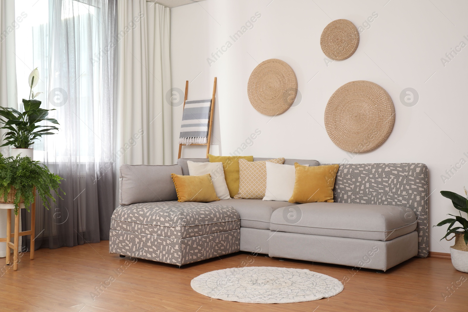 Photo of Window with stylish curtains in living room interior