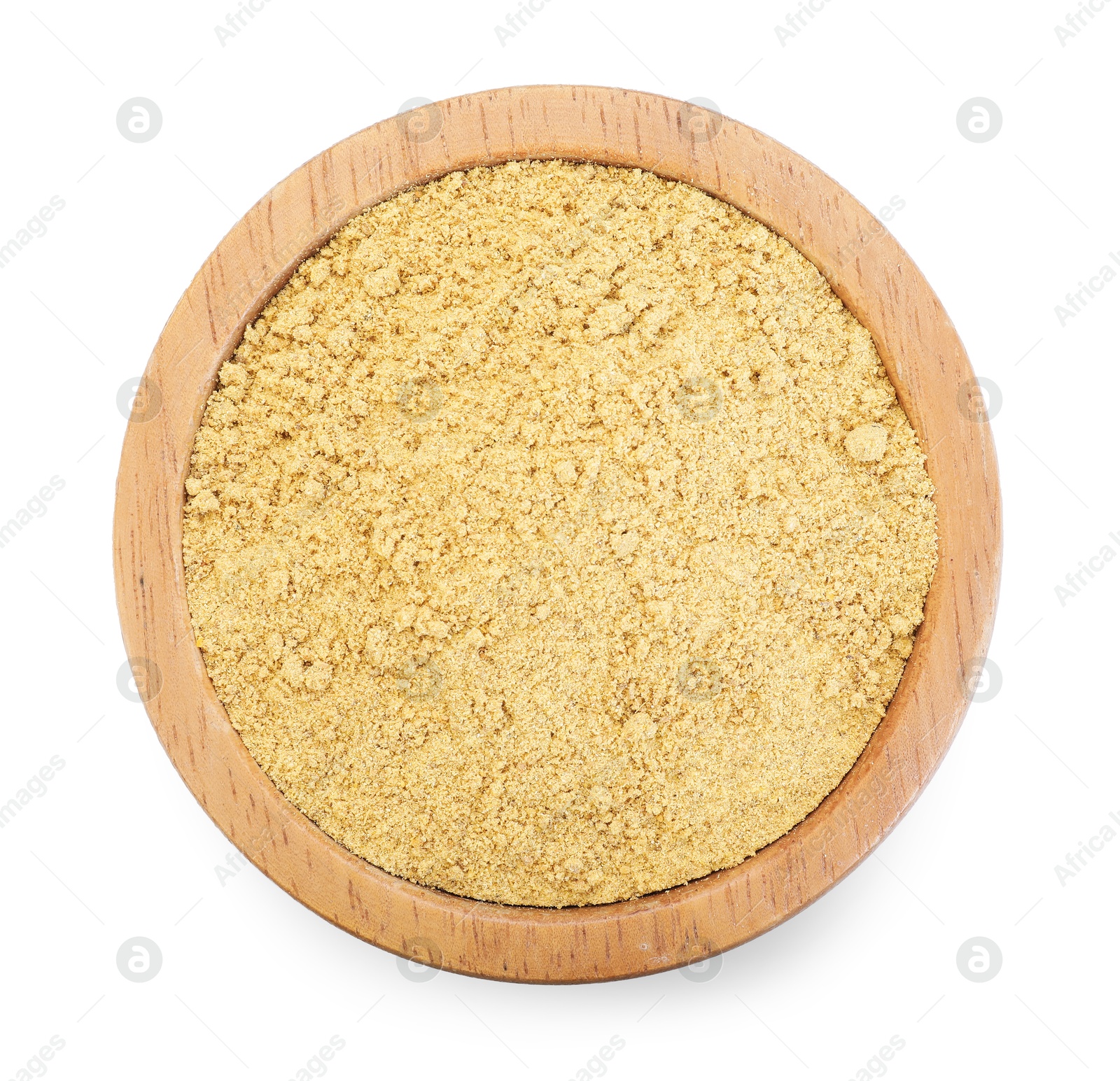 Dry ginger powder in bowl isolated on white, top view Photo of Dry ginger powder in bowl isolated on white, top view