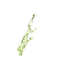 Image of Splash of green water in air on white background
