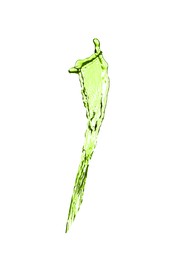 Image of Splash of green water in air on white background